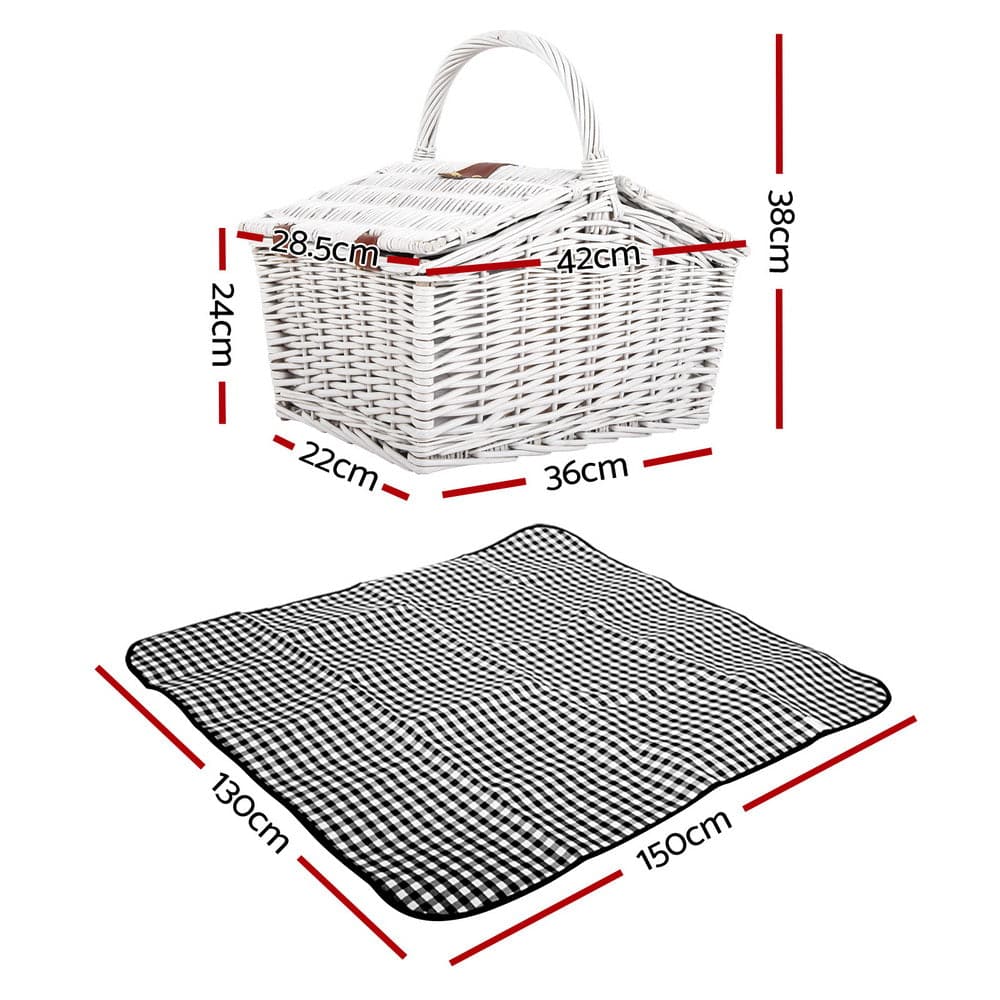 Alfresco 2 Person Picnic Basket Vintage Baskets Outdoor Insulated Blanket-Outdoor > Picnic-PEROZ Accessories
