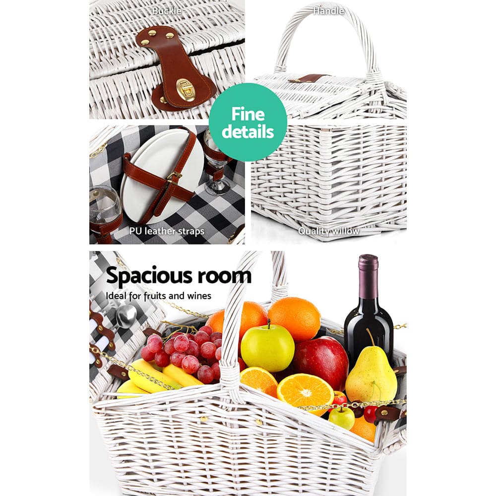 Alfresco 2 Person Picnic Basket Vintage Baskets Outdoor Insulated Blanket-Outdoor > Picnic-PEROZ Accessories