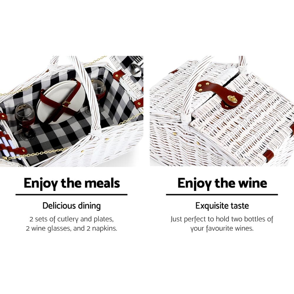 Alfresco 2 Person Picnic Basket Vintage Baskets Outdoor Insulated Blanket-Outdoor > Picnic-PEROZ Accessories