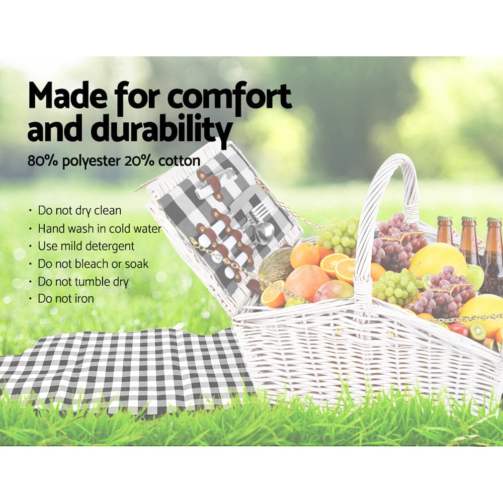 Alfresco 2 Person Picnic Basket Vintage Baskets Outdoor Insulated Blanket-Outdoor > Picnic-PEROZ Accessories