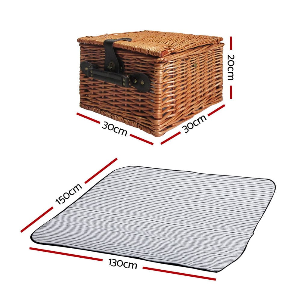 Alfresco 2 Person Picnic Basket Set Baskets Vintage Outdoor Insulated Blanket-Outdoor > Picnic-PEROZ Accessories