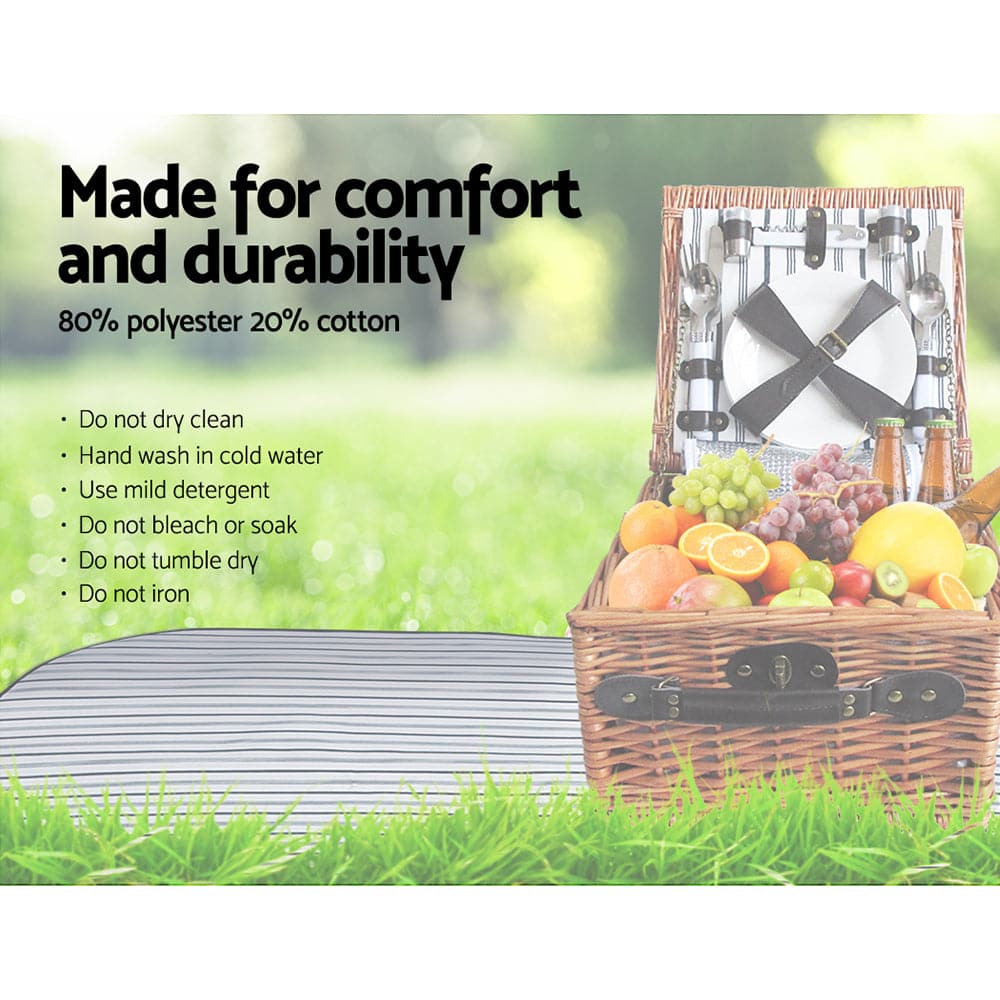 Alfresco 2 Person Picnic Basket Set Baskets Vintage Outdoor Insulated Blanket-Outdoor > Picnic-PEROZ Accessories