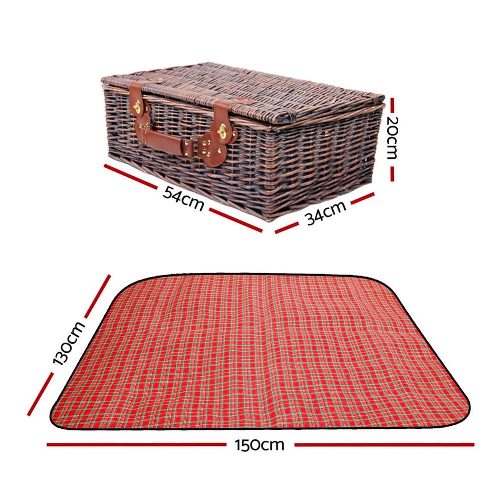 Alfresco 4 Person Picnic Basket Wicker Picnic Set Outdoor Insulated Blanket-Outdoor > Picnic-PEROZ Accessories