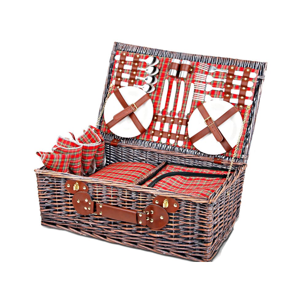 Alfresco 4 Person Picnic Basket Wicker Picnic Set Outdoor Insulated Blanket-Outdoor > Picnic-PEROZ Accessories
