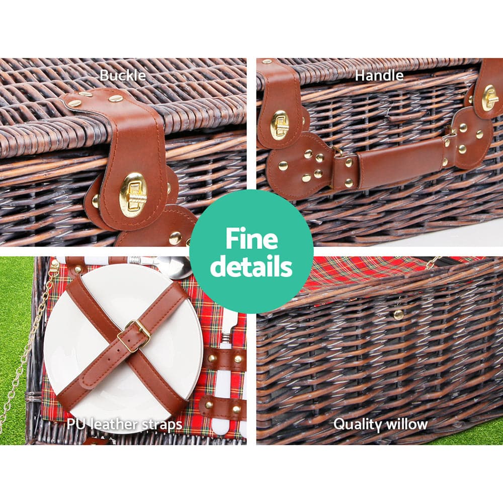 Alfresco 4 Person Picnic Basket Wicker Picnic Set Outdoor Insulated Blanket-Outdoor > Picnic-PEROZ Accessories