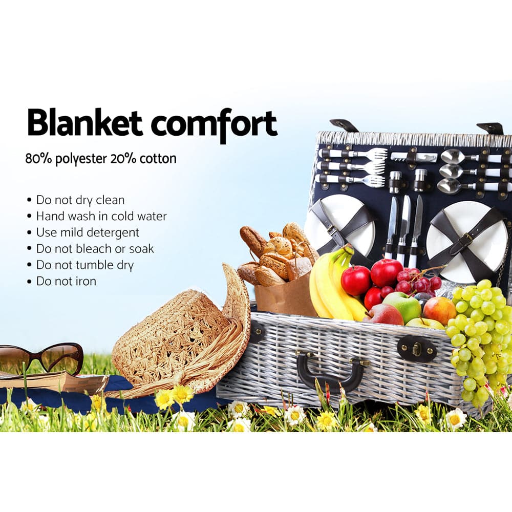 Alfresco 6 Person Picnic Basket Set Cooler Bag Wicker PU Fastening Straps Plates-Outdoor > Picnic-PEROZ Accessories