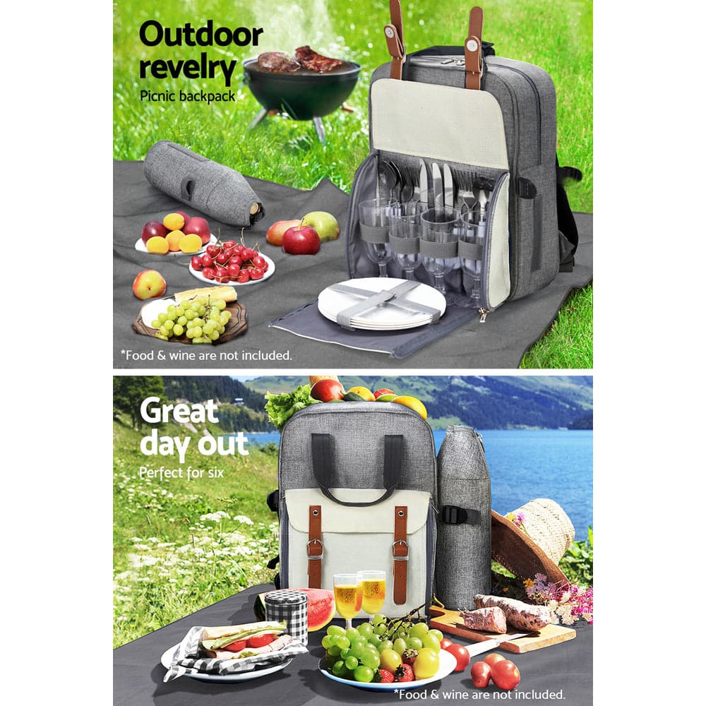 Alfresco Picnic Basket Backpack Set Cooler Bag 4 Person Outdoor Insulated Liquor-Outdoor > Picnic-PEROZ Accessories