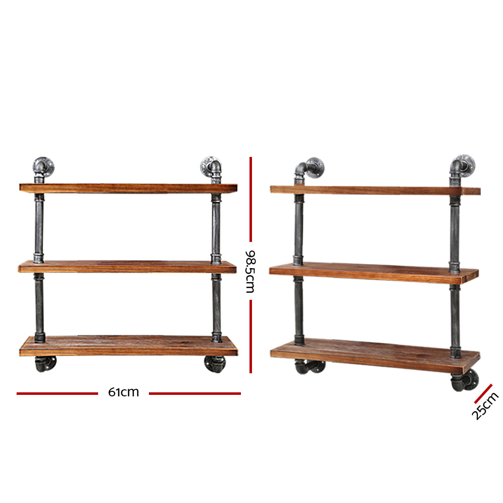 Artiss Display Shelves Wall Brackets Bookshelf Industrial DIY Pipe Shelf Rustic-Furniture > Living Room - Peroz Australia - Image - 3