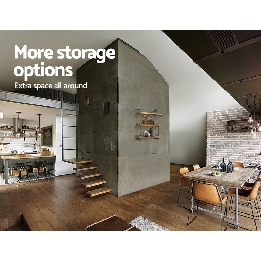 Artiss Display Shelves Wall Brackets Bookshelf Industrial DIY Pipe Shelf Rustic-Furniture > Living Room - Peroz Australia - Image - 5