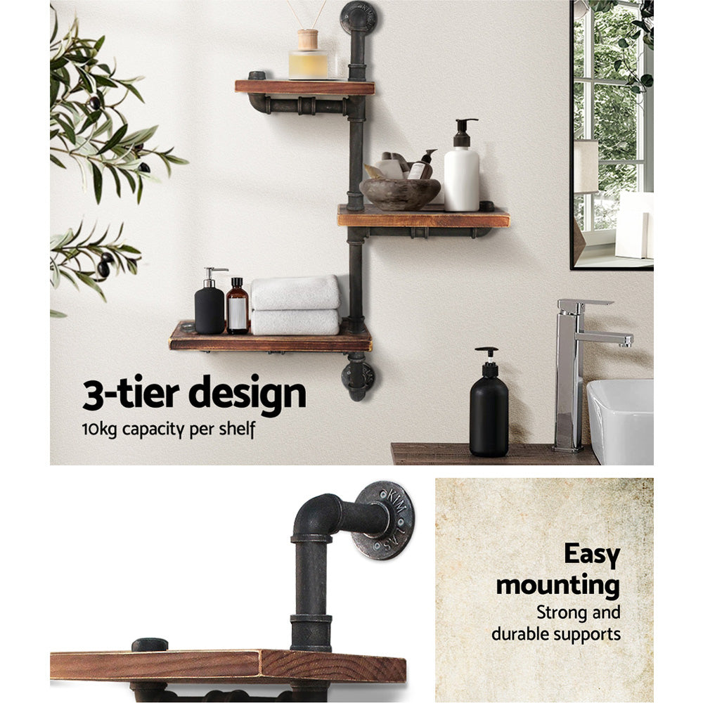 Artiss Display Shelves Bookshelf Pipe Shelf Rustic Industrial Floating Wall Shelves DIY Brackets-Furniture > Living Room - Peroz Australia - Image - 6
