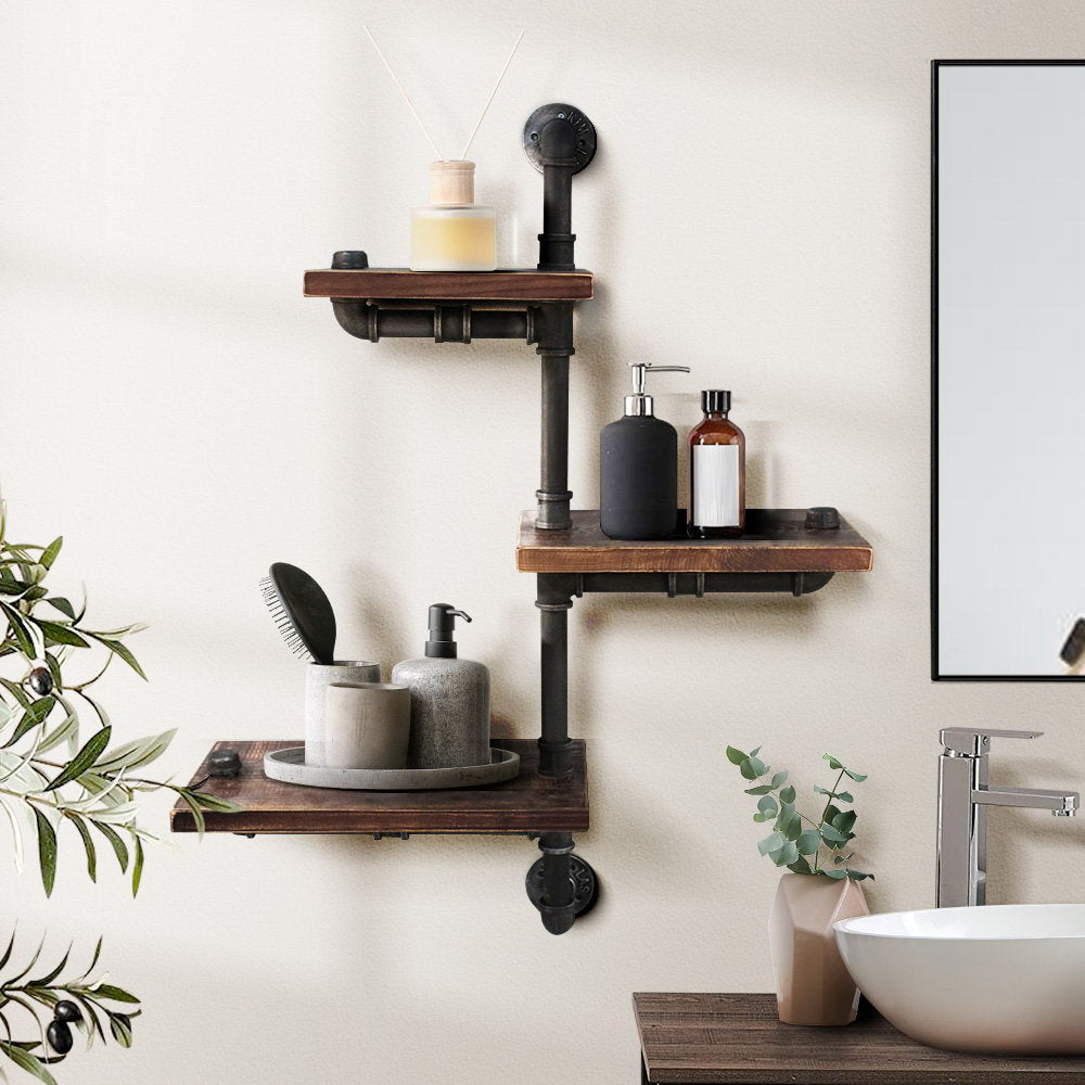 Artiss Display Shelves Bookshelf Pipe Shelf Rustic Industrial Floating Wall Shelves DIY Brackets-Furniture > Living Room - Peroz Australia - Image - 8