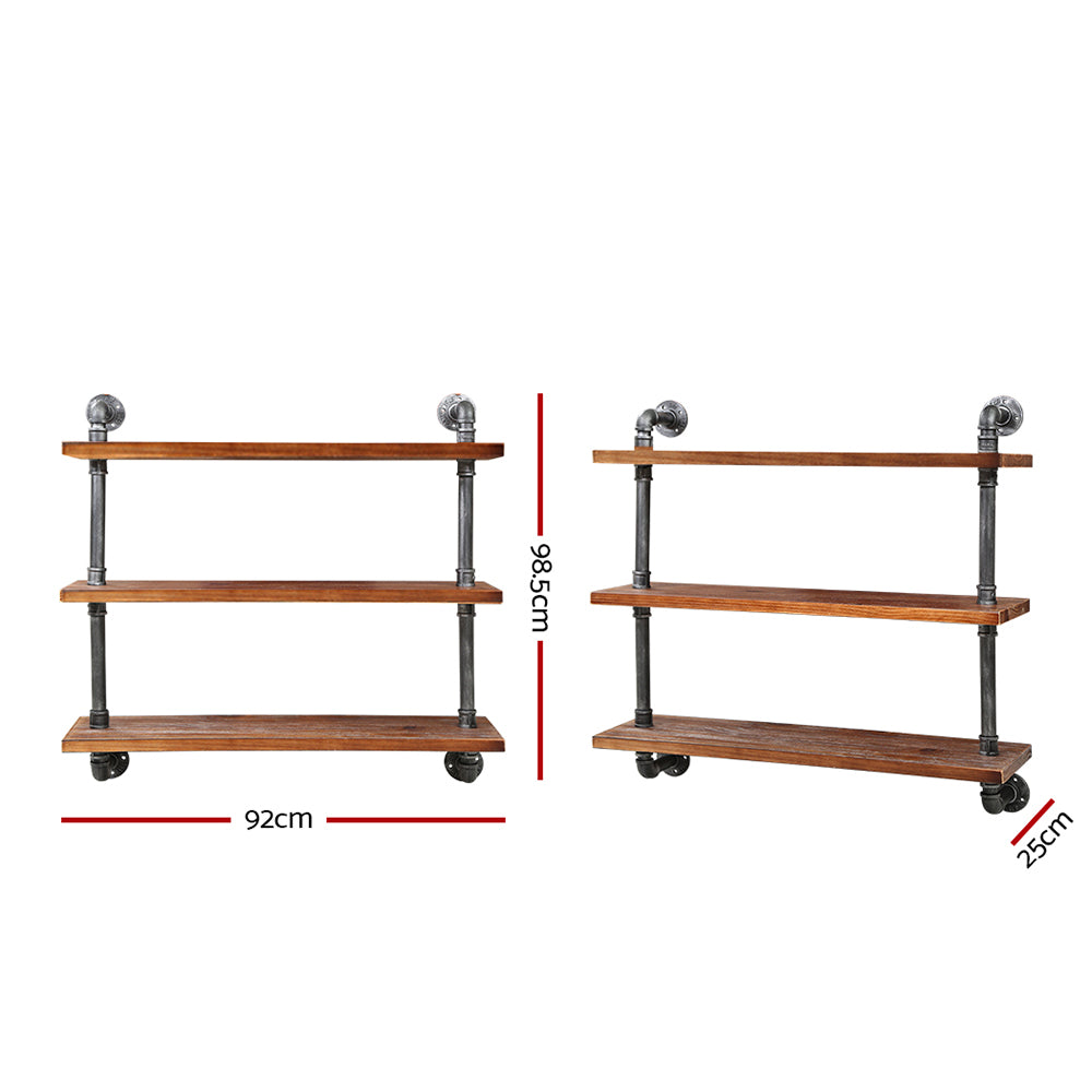 Artiss Display Wall Shelves Industrial DIY Pipe Shelf Brackets Rustic Bookshelf-Furniture > Living Room - Peroz Australia - Image - 3