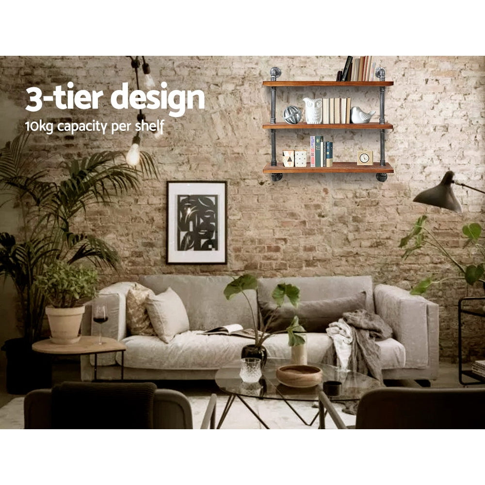 Artiss Display Wall Shelves Industrial DIY Pipe Shelf Brackets Rustic Bookshelf-Furniture > Living Room - Peroz Australia - Image - 6