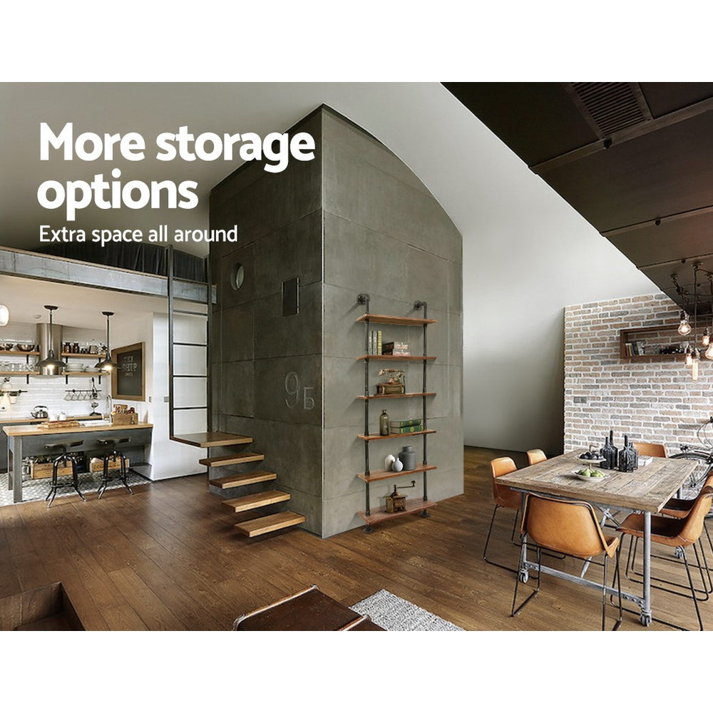 Artiss Rustic Wall Shelves Display Bookshelf Industrial DIY Pipe Shelf Brackets-Home & Garden > DIY - Peroz Australia - Image - 4