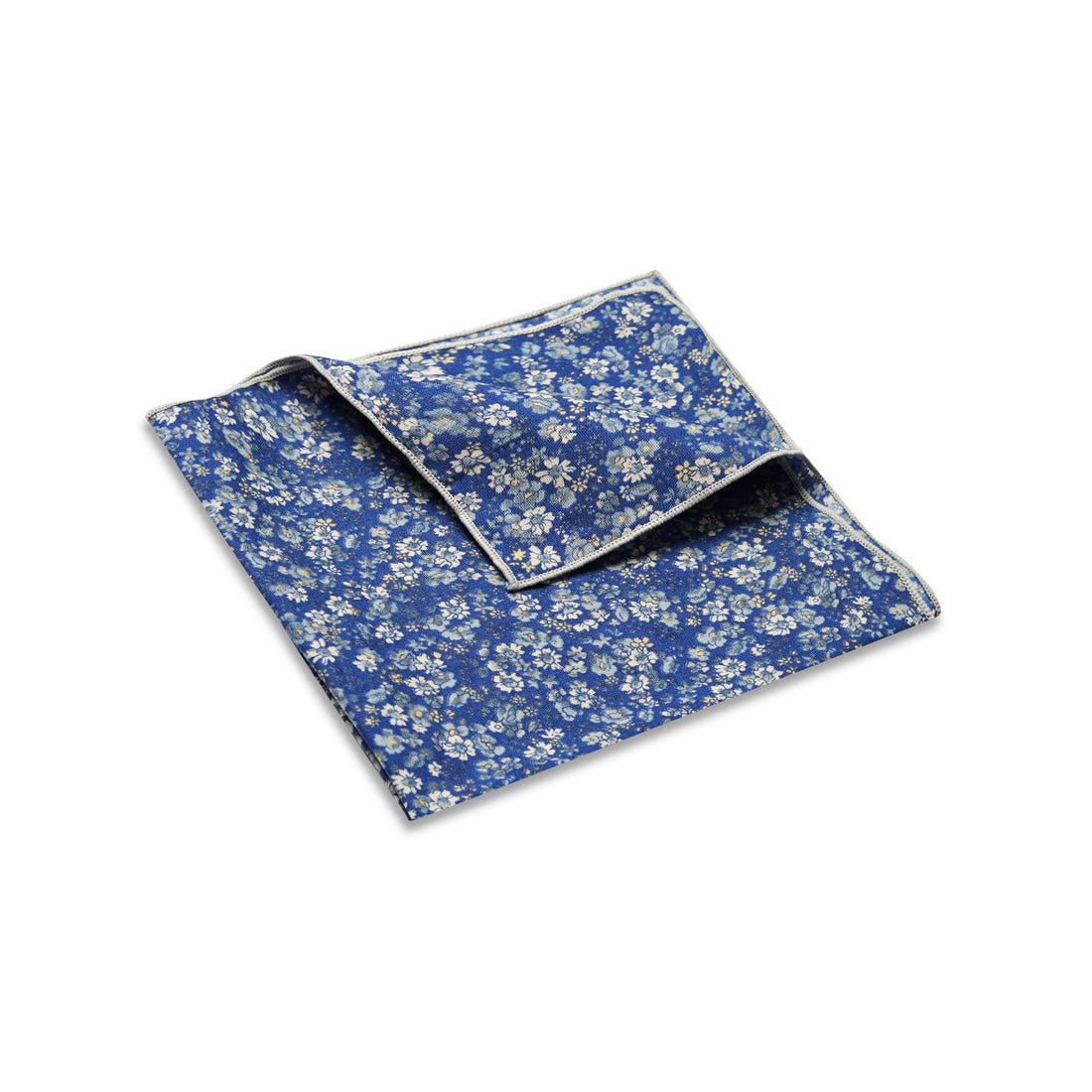 POCKET SQUARE. Flora Print. Blue/Yellow.-Pocket Squares-PEROZ Accessories