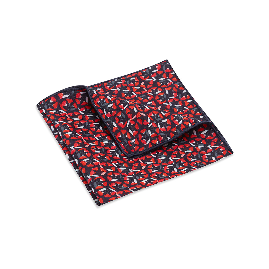 POCKET SQUARE. Jocelyn Proust Gum Blossom Print. Red/Navy-Pocket Squares-PEROZ Accessories