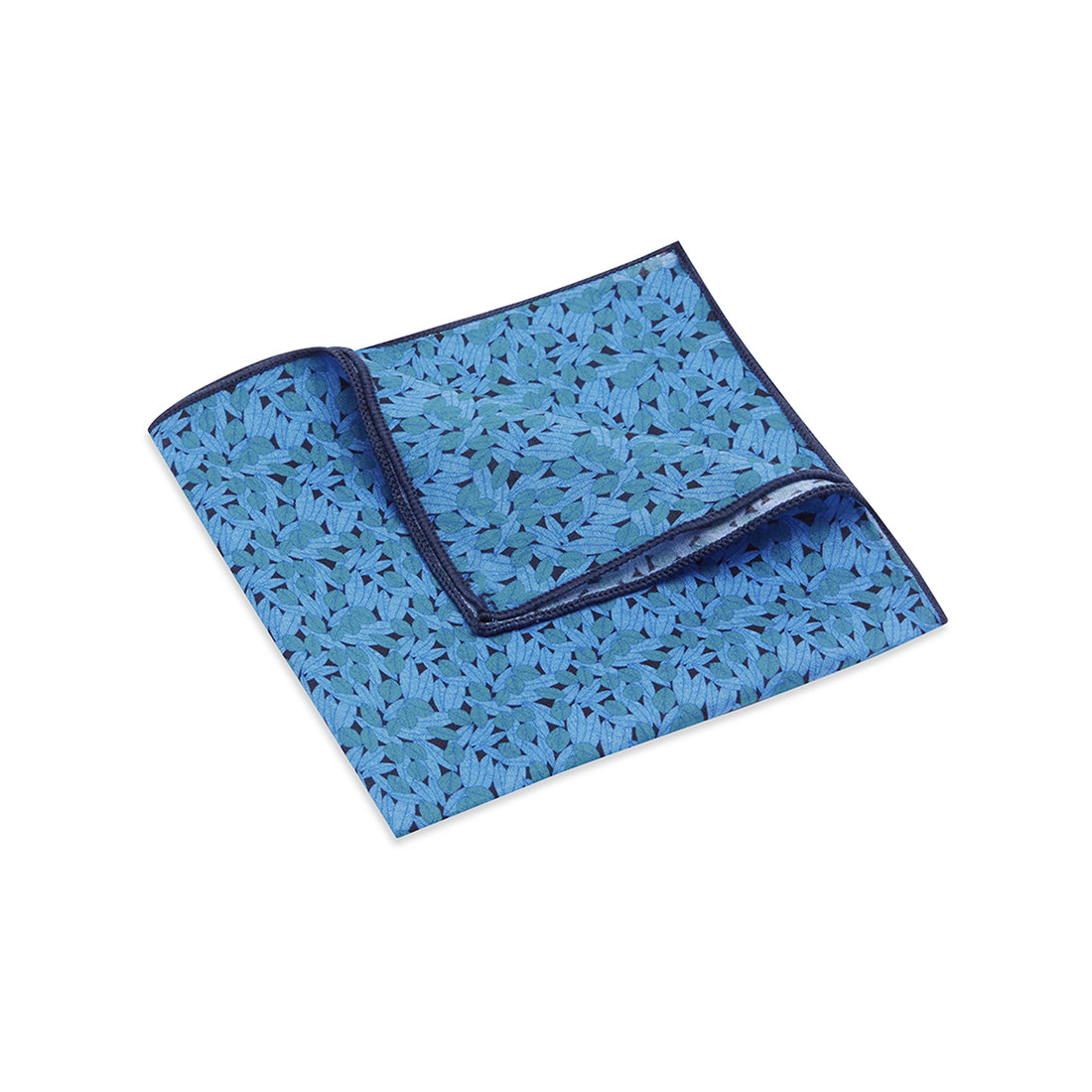 POCKET SQUARE. Jocelyn Proust Lined Leaves Print. Navy/Blue-Pocket Squares-PEROZ Accessories