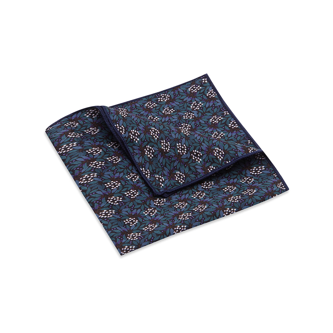 POCKET SQUARE. Jocelyn Proust Small Flower Print. Navy/Green-Pocket Squares-PEROZ Accessories