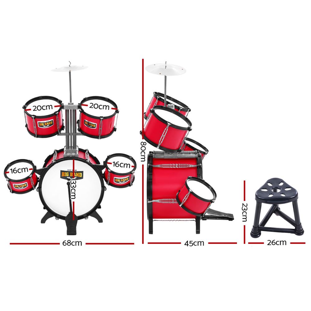 Keezi Kids 7 Drum Set Junior Drums Kit Musical Play Toys Childrens Mini Big Band-Baby & Kids > Toys-PEROZ Accessories