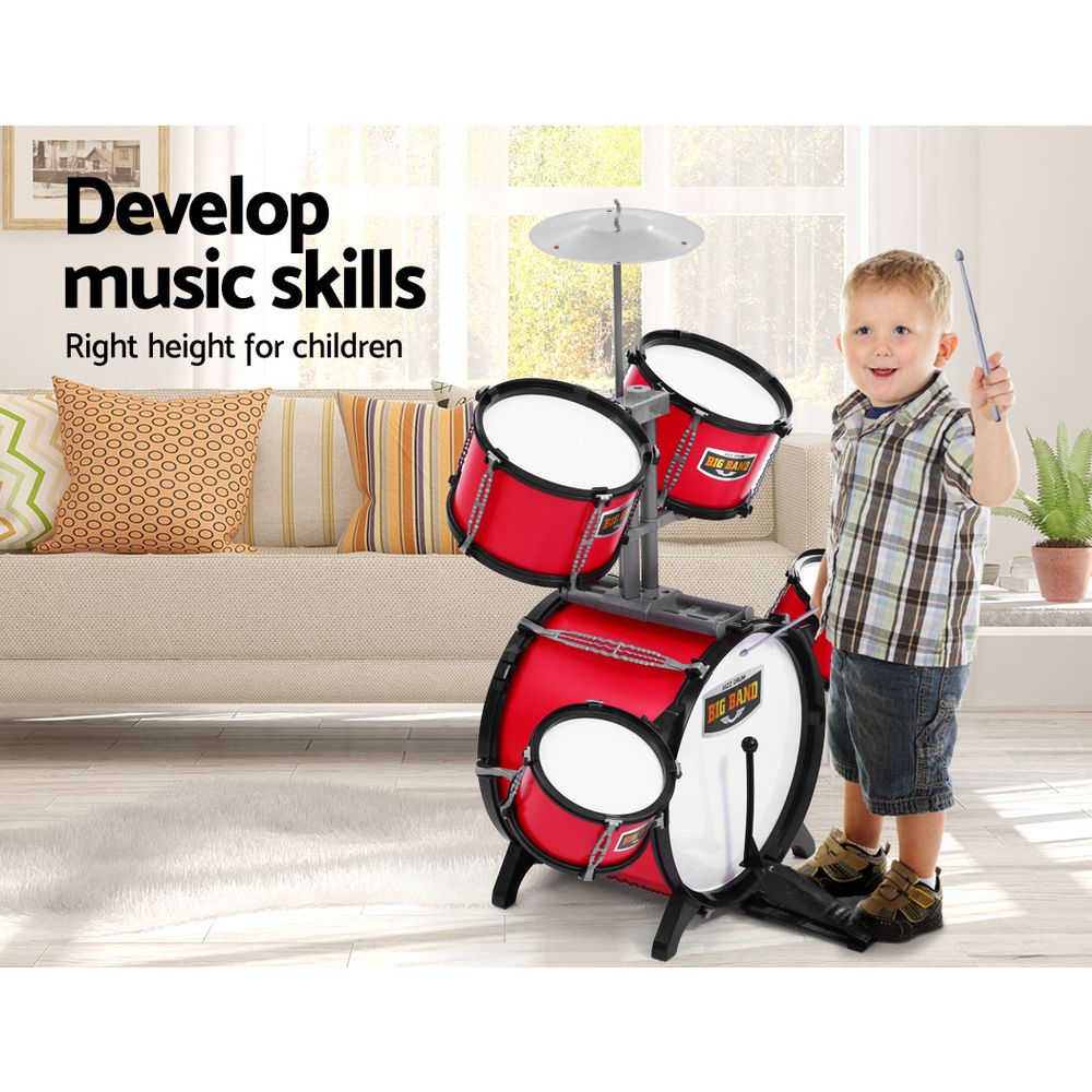 Keezi Kids 7 Drum Set Junior Drums Kit Musical Play Toys Childrens Mini Big Band-Baby & Kids > Toys-PEROZ Accessories