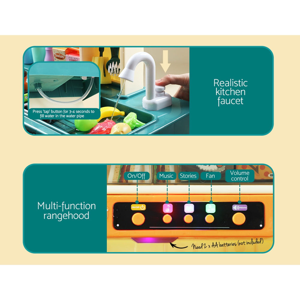 Keezi Kids Kitchen Playset Pretend Play Food Sink Cooking Utensils 73pcs-Baby & Kids > Toys-PEROZ Accessories