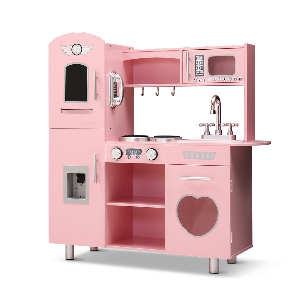 Keezi Kids Kitchen Set Pretend Play Food Sets Childrens Utensils Wooden Toy Pink-Baby & Kids > Toys-PEROZ Accessories