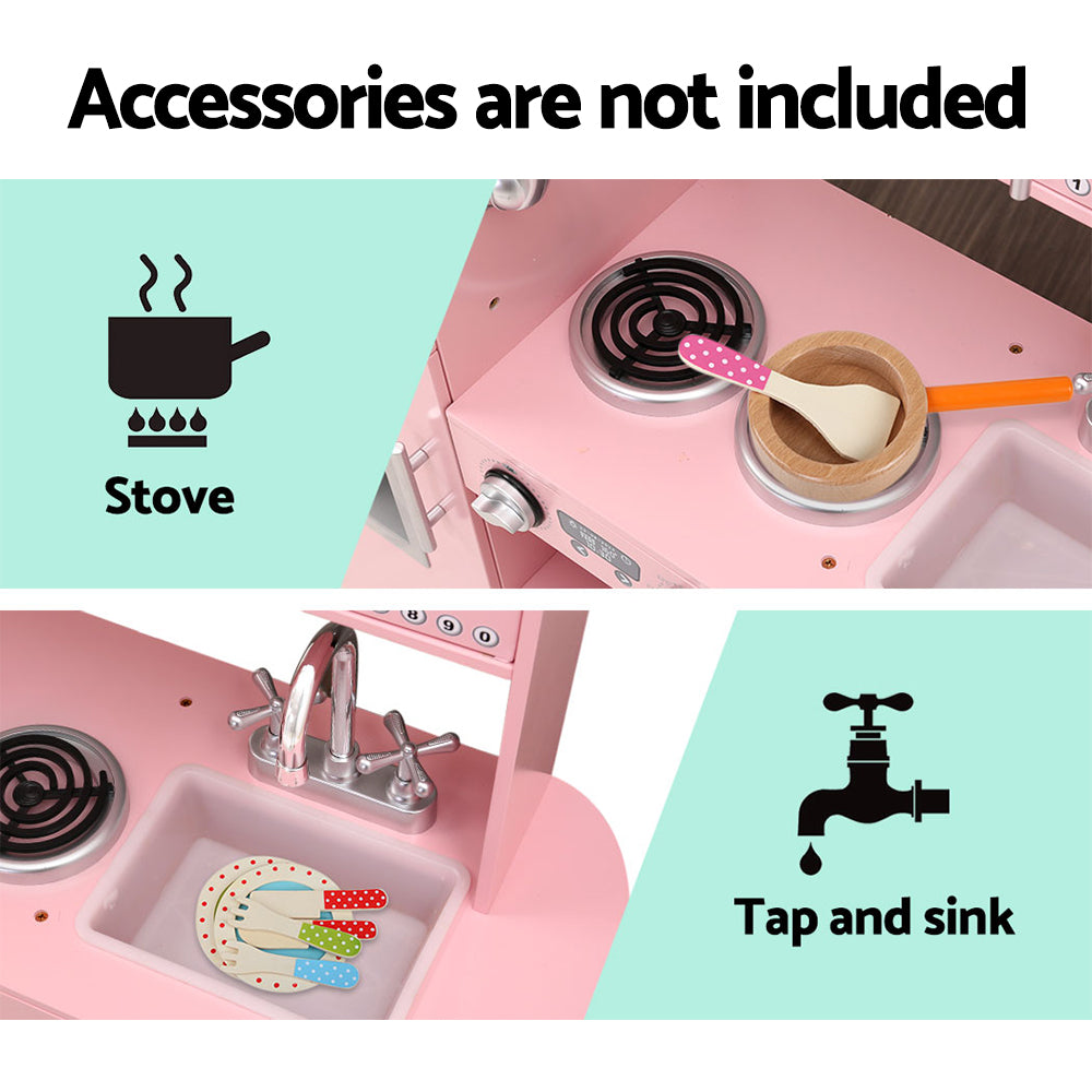Keezi Kids Kitchen Set Pretend Play Food Sets Childrens Utensils Wooden Toy Pink-Baby & Kids > Toys-PEROZ Accessories