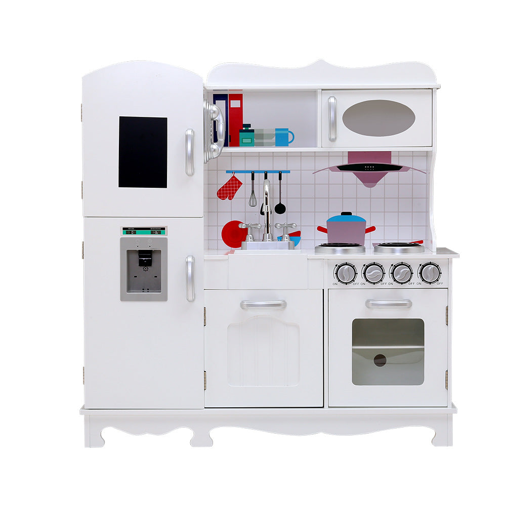 Keezi Kids Kitchen Play Set Wooden Pretend Toys Cooking Children Food White-Baby & Kids > Kid&