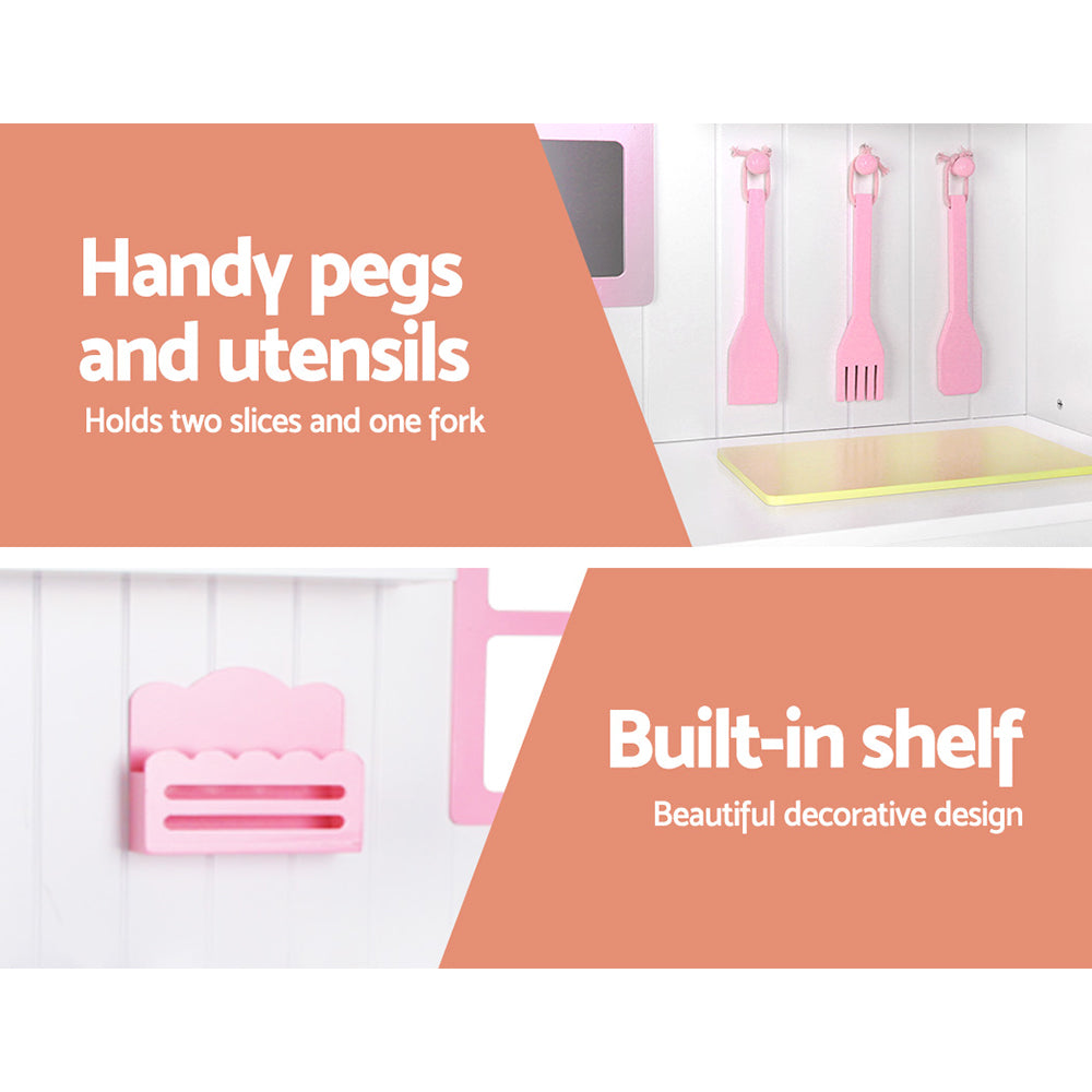 Keezi Kids Wooden Kitchen Play Set - White & Pink-Baby & Kids > Toys-PEROZ Accessories