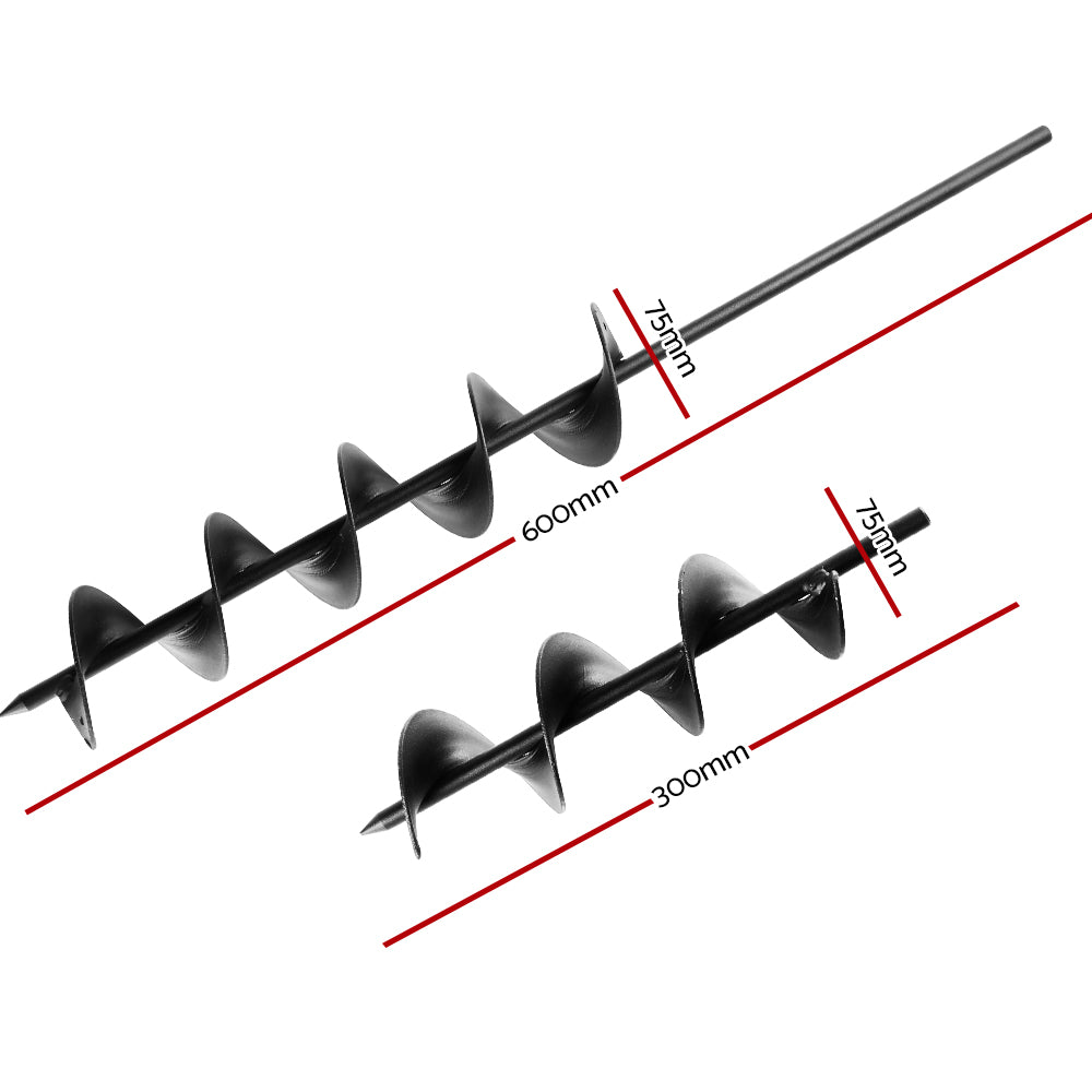 Giantz Power Garden Spiral Auger Hole Digger Earth Drill Bit Φ75x300 & 600mm-Tools > Power Tools-PEROZ Accessories