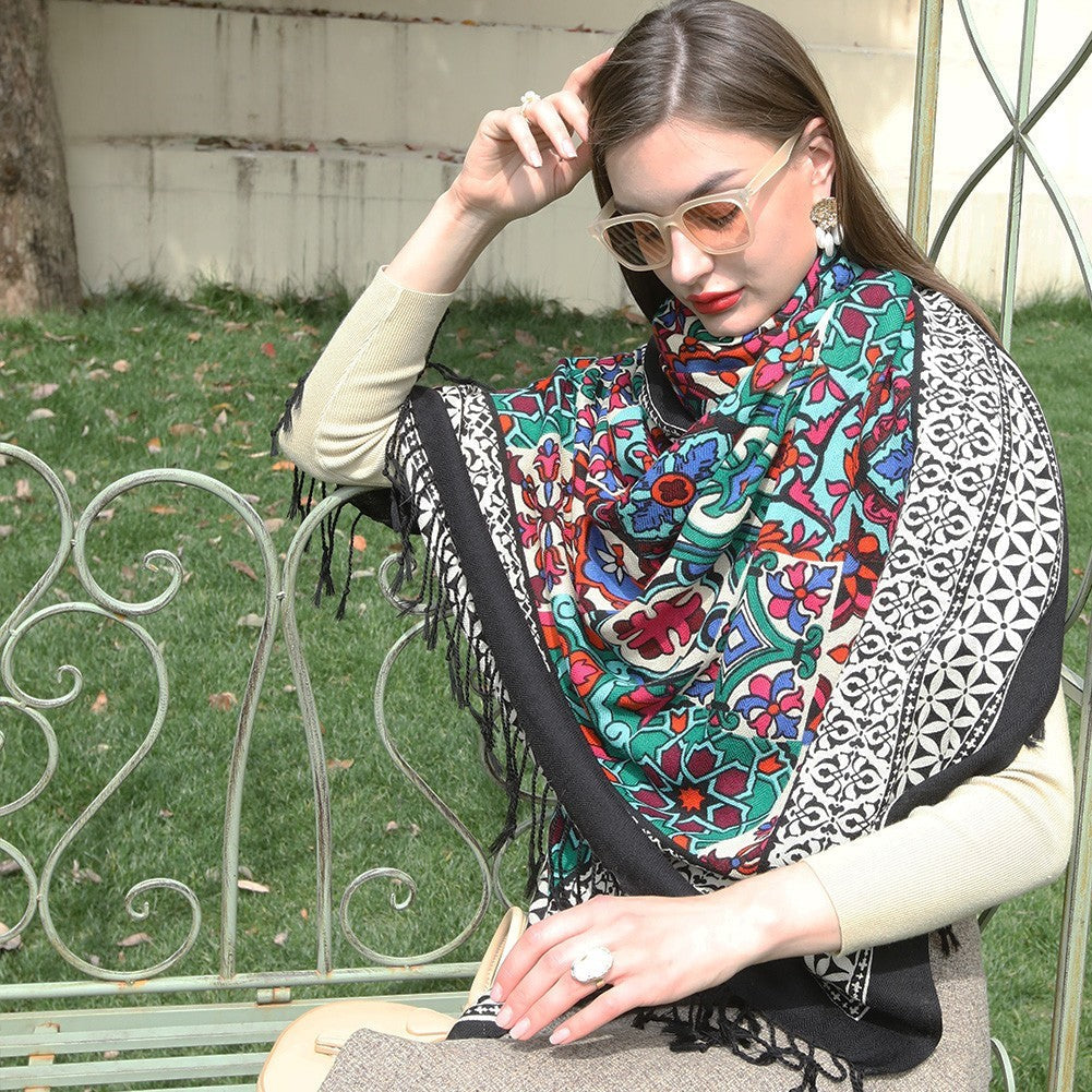 Anyyou 100% Pure Merino Wool White Poncho Winter Large Scarf Pashmina Shawl Bandana Neck Wrap For Women-Scarves-PEROZ Accessories