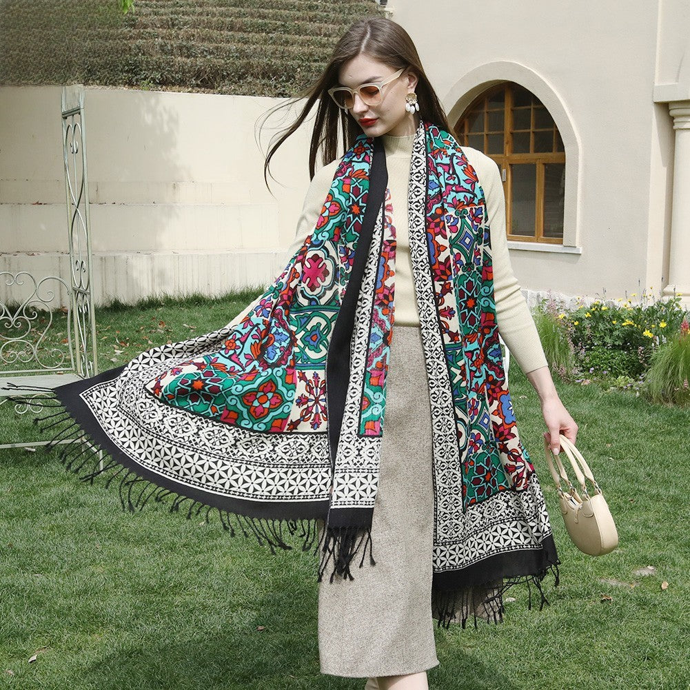 Anyyou 100% Pure Merino Wool White Poncho Winter Large Scarf Pashmina Shawl Bandana Neck Wrap For Women-Scarves-PEROZ Accessories