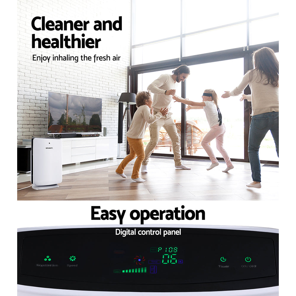 Devanti Air Purifier Freshener Carbon HEPA Filter Home Office Odour Cleaner-Appliances > Aroma Diffusers & Humidifiers-PEROZ Accessories