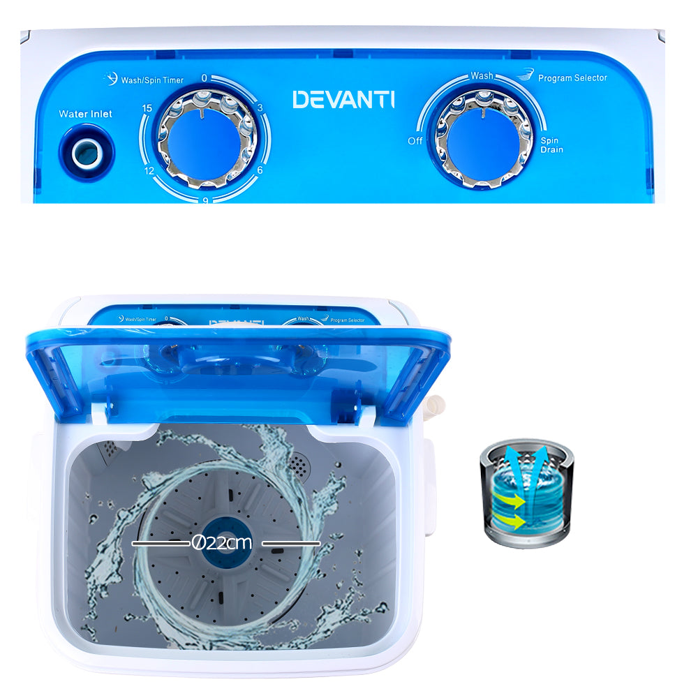 Devanti 4.6KG Mini Portable Washing Machine-Home & Garden > Garden Tools-PEROZ Accessories