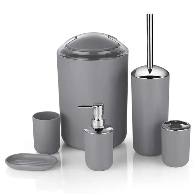Anyhouz Plastic Bathroom Accessories Sets Gray Toilet Brush Soap Dish Toothpaste Dispenser Swing Lid Trash Washable for Bath Accessories-Bathroom and Toilet Accessories-PEROZ Accessories