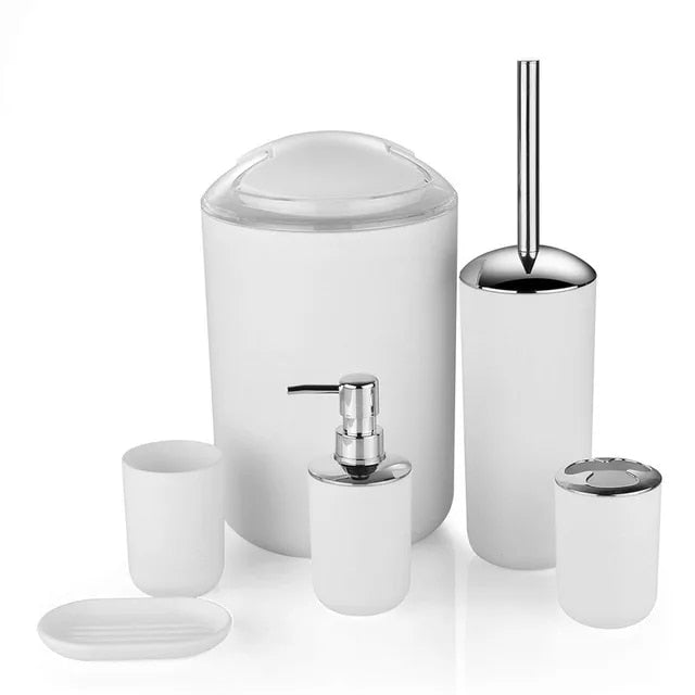 Anyhouz Plastic Bathroom Accessories Sets White Toilet Brush Soap Dish Toothpaste Dispenser Swing Lid Trash Washable for Bath Accessories-Bathroom and Toilet Accessories-PEROZ Accessories