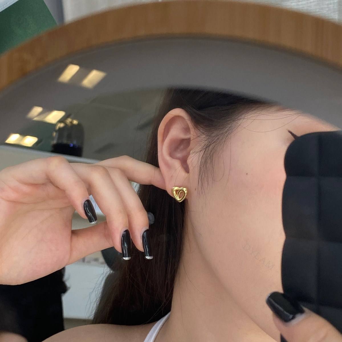 Anyco Earrings Gold Jewelry Women Stud Earring Irregular Concave-Convex Wide Surface Heart Shape 925 Sterling Silver-Earrings-PEROZ Accessories