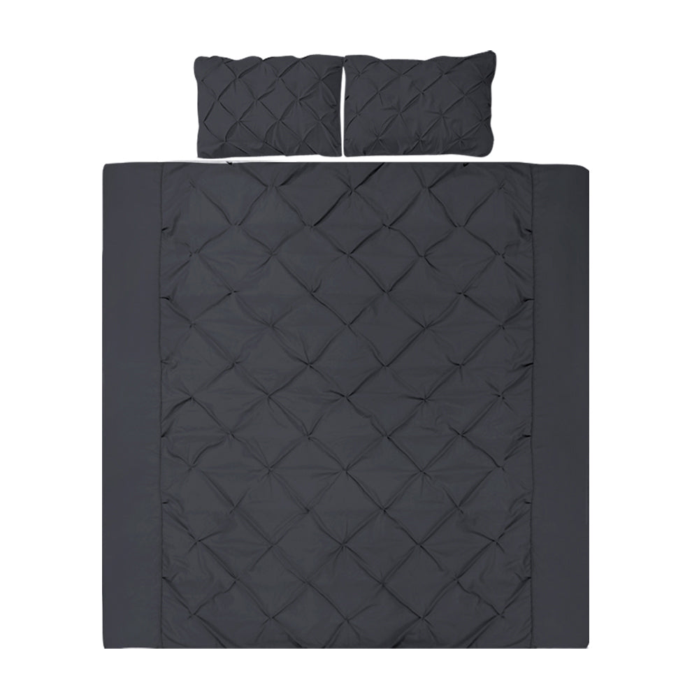 Giselle Quilt Cover Set Diamond Pinch Black - King-Home &amp; Garden &gt; Bedding-PEROZ Accessories