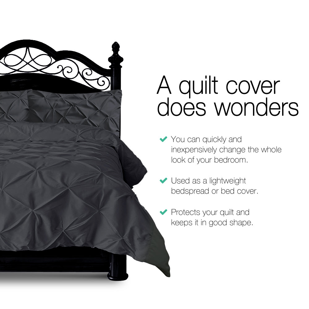 Giselle Quilt Cover Set Diamond Pinch Black - King-Home &amp; Garden &gt; Bedding-PEROZ Accessories