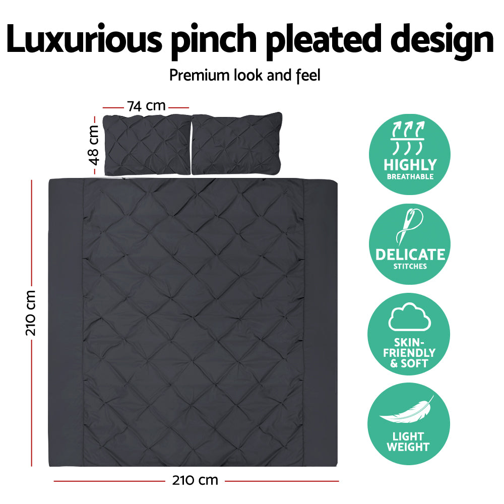 Giselle Quilt Cover Set Diamond Pinch Black - Queen-Home & Garden > Bedding-PEROZ Accessories