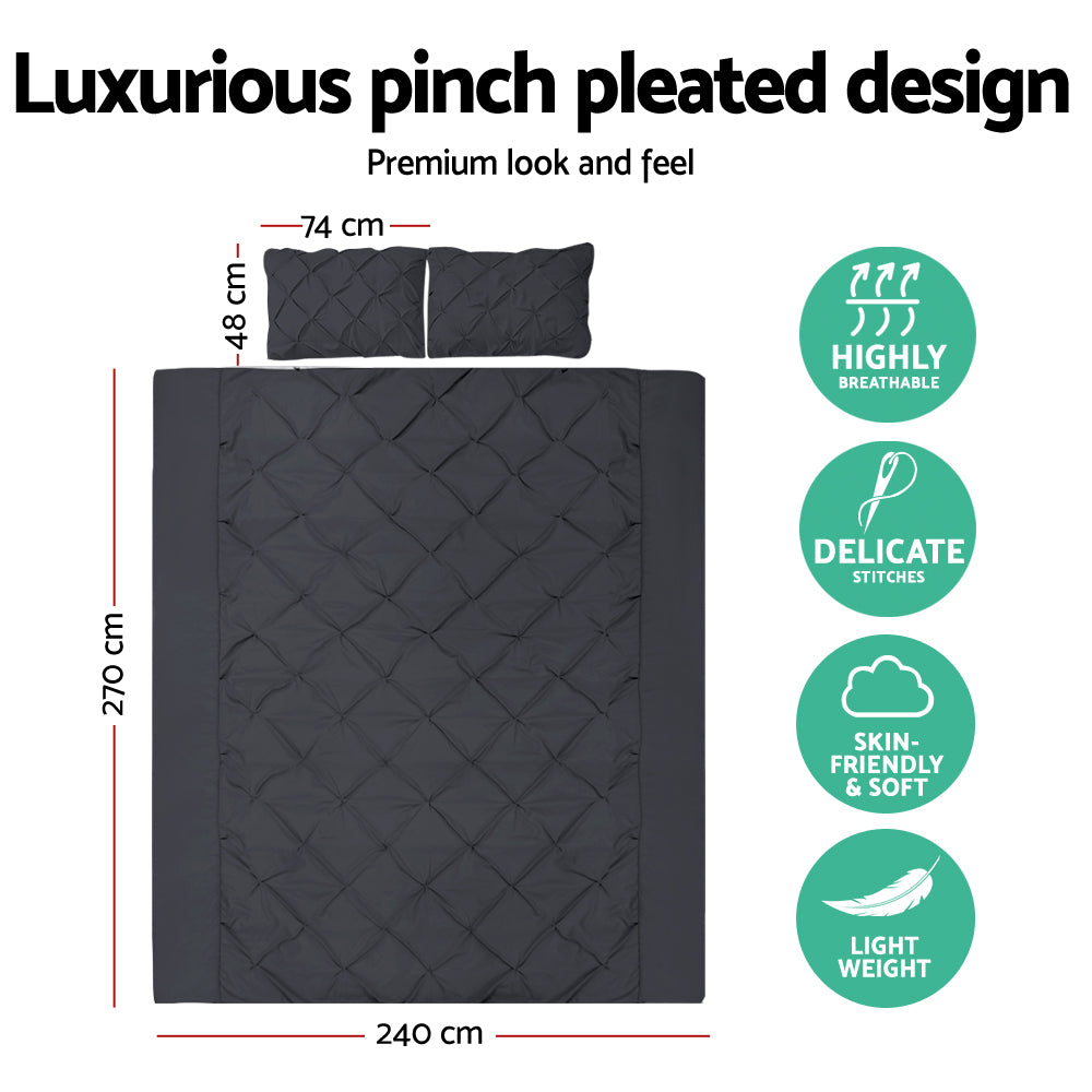 Giselle Quilt Cover Set Diamond Pinch Black - Super King-Home &amp; Garden &gt; Bedding-PEROZ Accessories