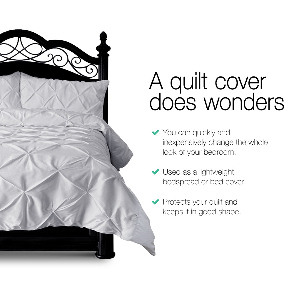Giselle Quilt Cover Set Diamond Pinch Grey - Queen-Home &amp; Garden &gt; Bedding-PEROZ Accessories