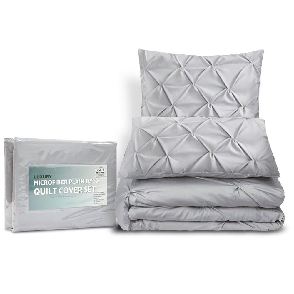 Giselle Quilt Cover Set Diamond Pinch Grey - Super King-Home & Garden > Bedding-PEROZ Accessories