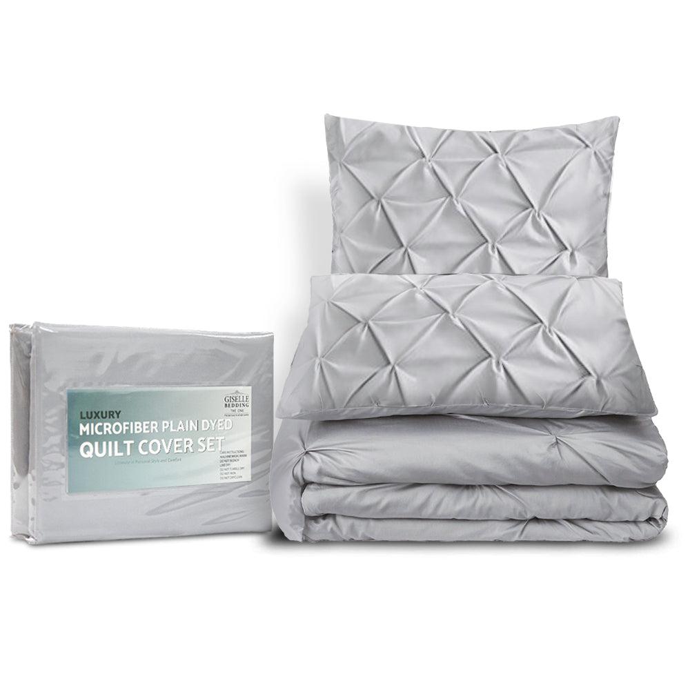 Giselle Quilt Cover Set Diamond Pinch Grey - Super King-Home &amp; Garden &gt; Bedding-PEROZ Accessories