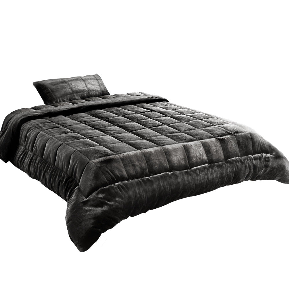 Giselle Bedding Faux Mink Quilt Single Size Charcoal-Quilts-PEROZ Accessories