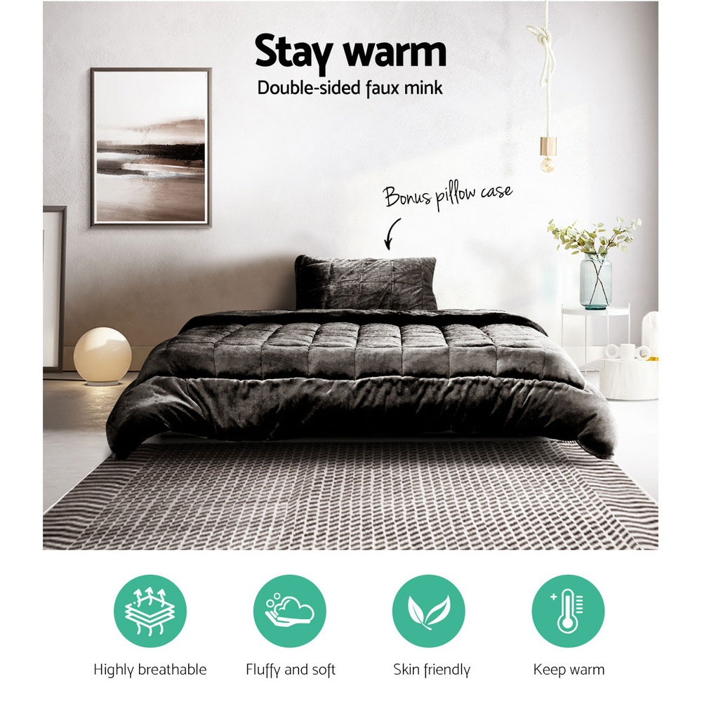 Giselle Bedding Faux Mink Quilt Single Size Charcoal-Quilts-PEROZ Accessories
