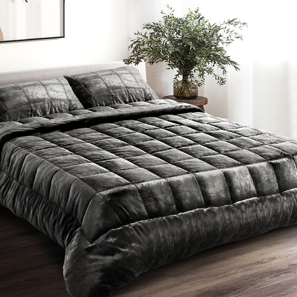 Giselle Bedding Faux Mink Quilt Super King Charcoal-Quilts-PEROZ Accessories