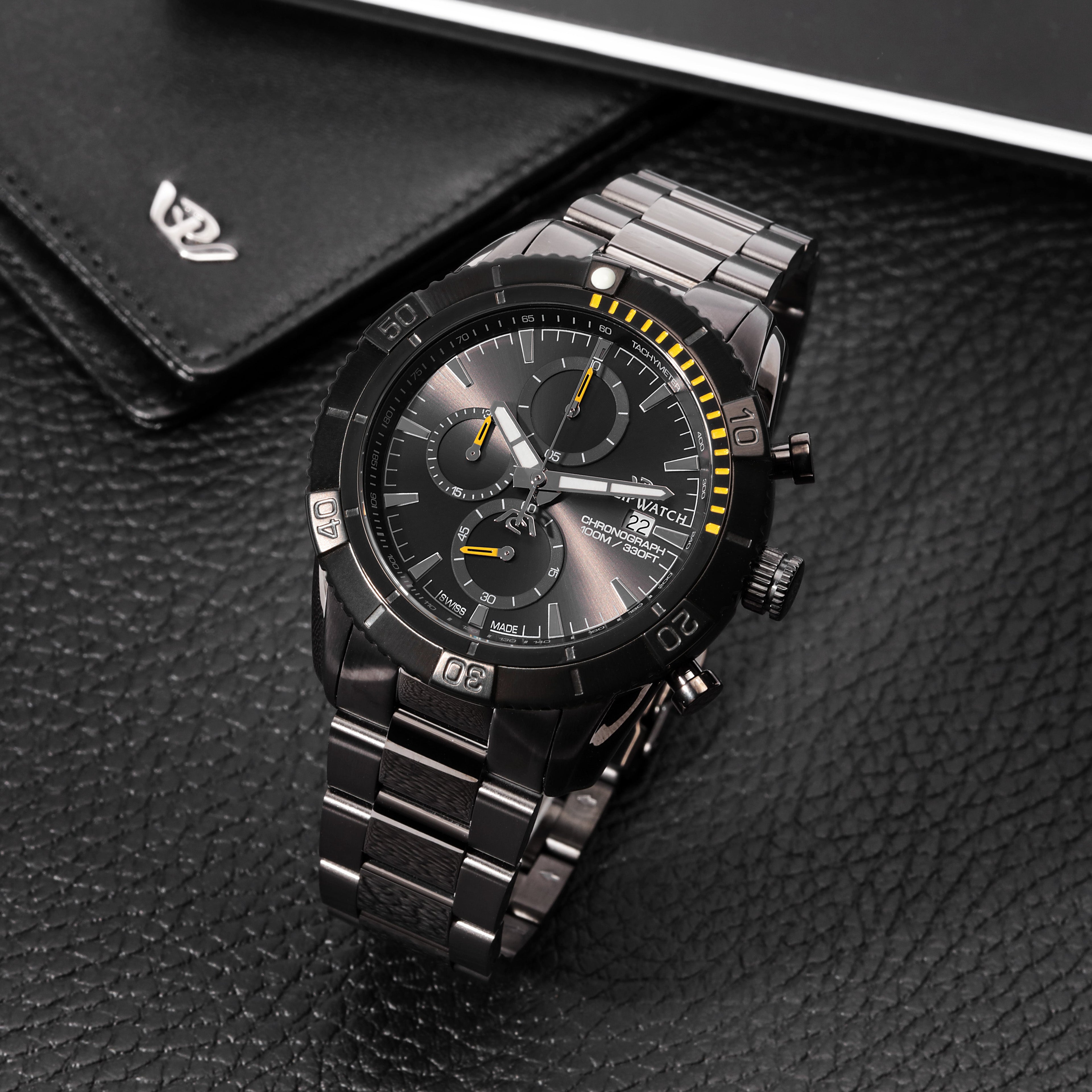 Philip Watch Champion Black 45mm Chronograph-Quartz Watches-PEROZ Accessories