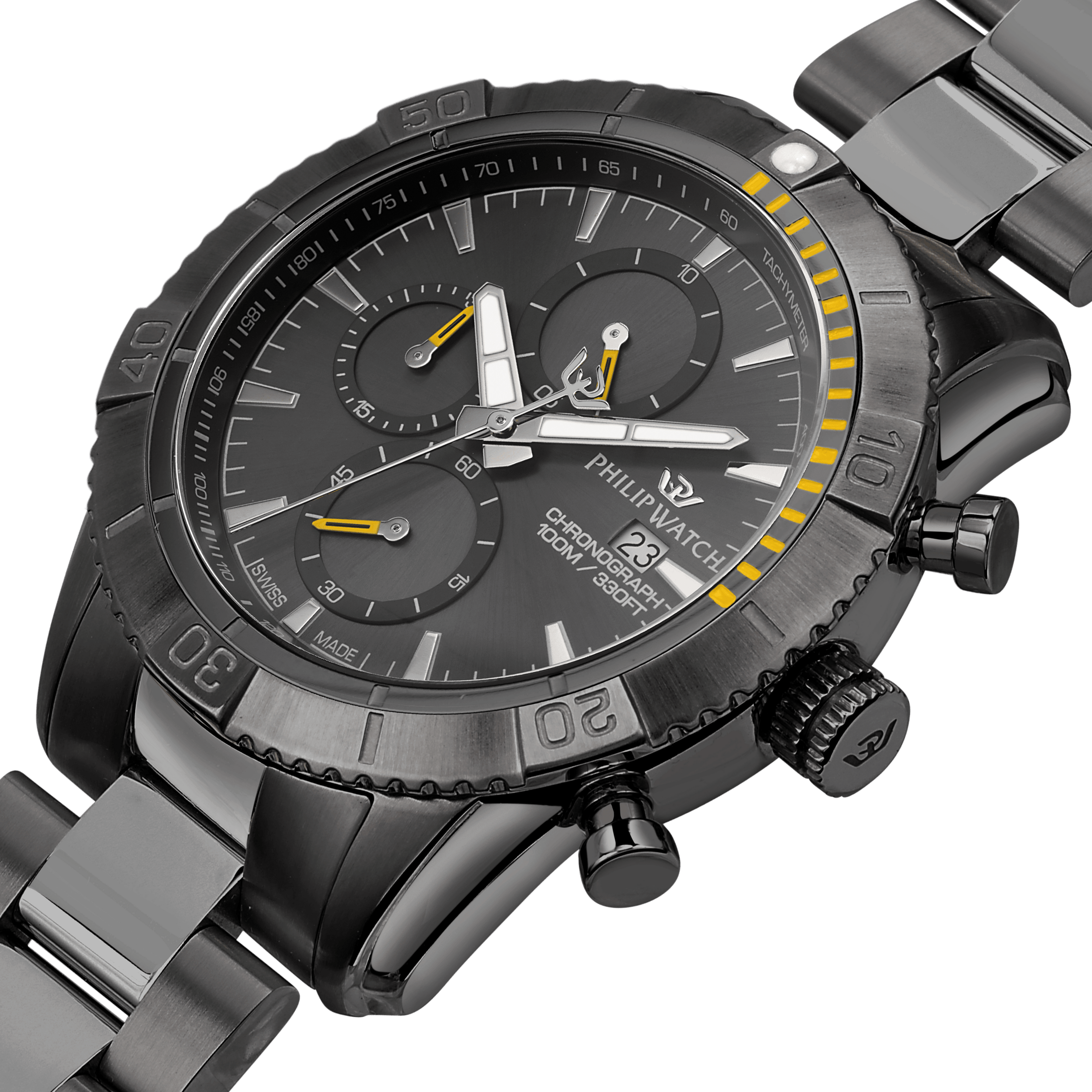 Philip Watch Champion Black 45mm Chronograph-Quartz Watches-PEROZ Accessories