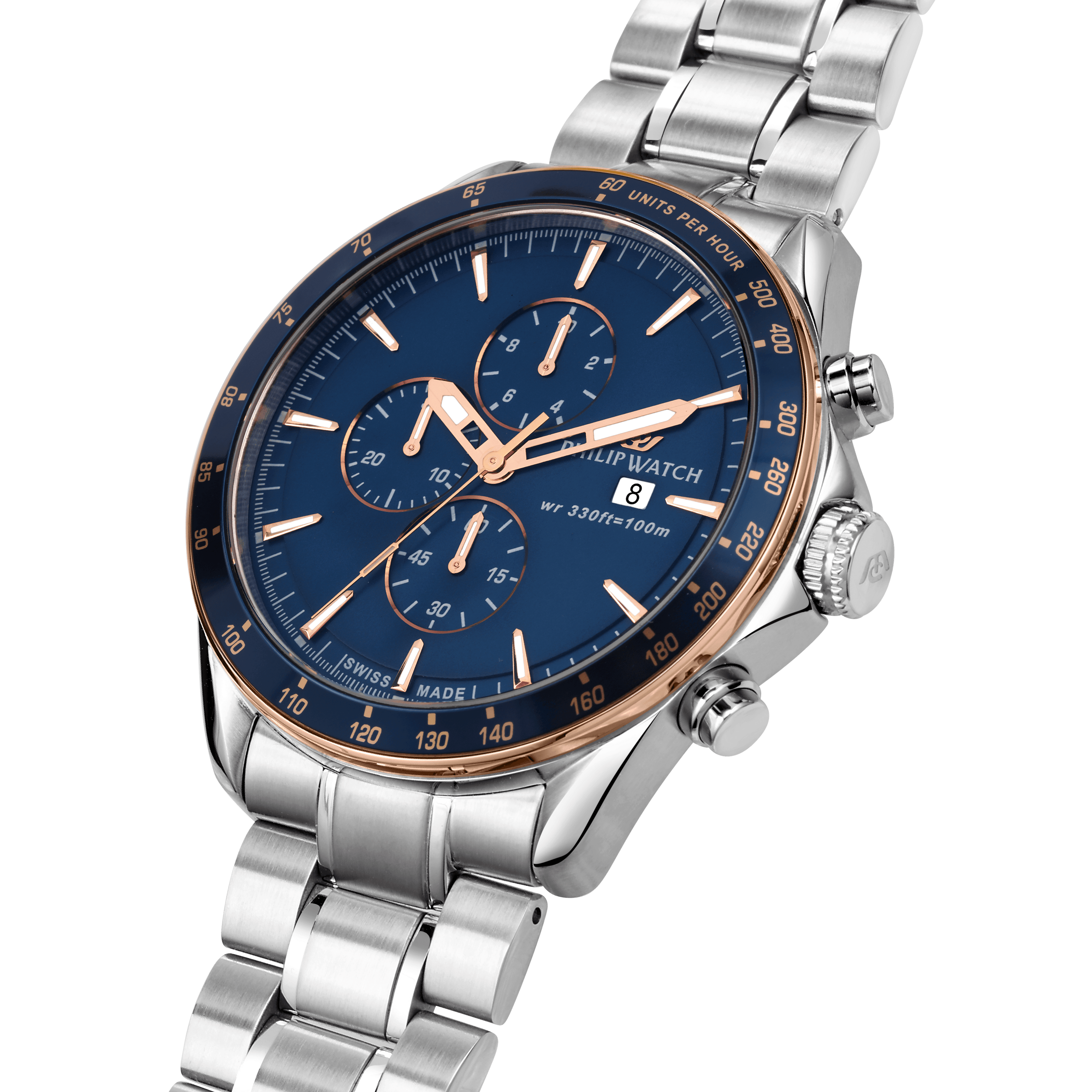 Philip Watch Blaze Blue 44mm Chronograph-Quartz Watches-PEROZ Accessories